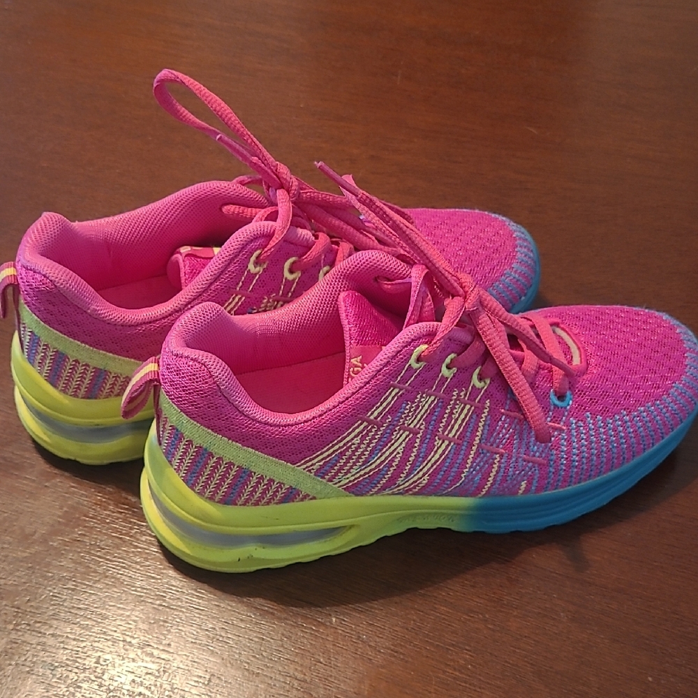 Omega Pink and Yellow Athletic Shoes with Cushioned Sole